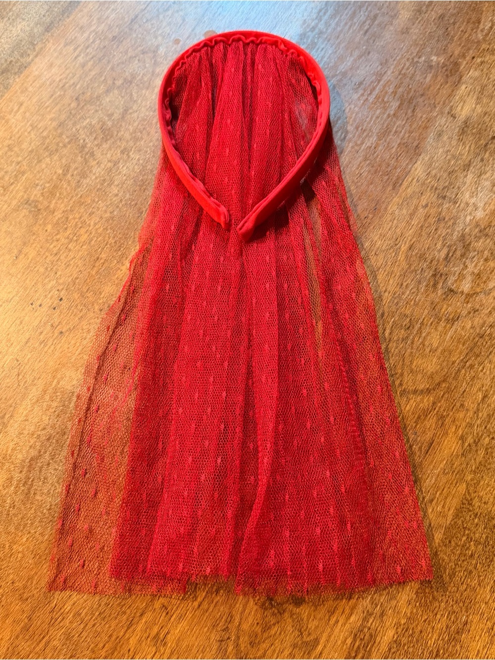 Red headband with mesh polka dot veil